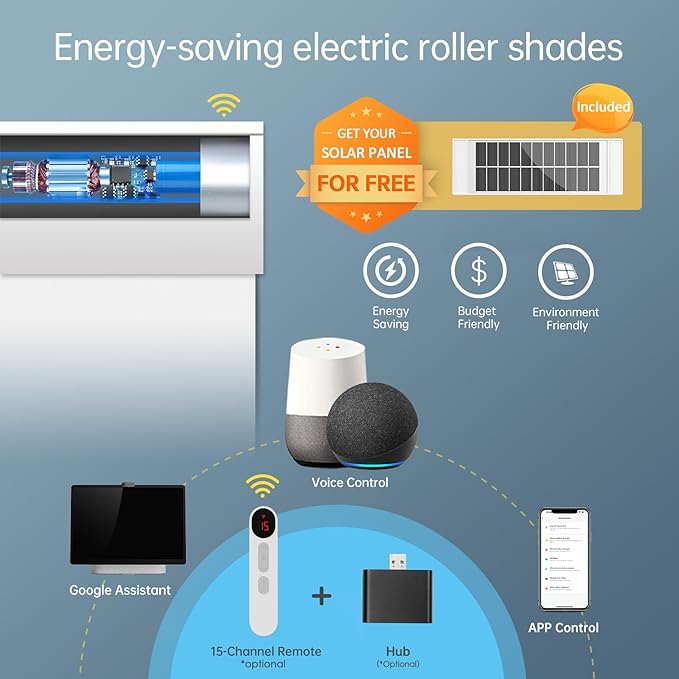 DENFOON Motorized Blinds with Remote, Thermal Electric Blinds【Solar Panel】