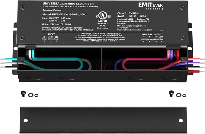 EMITEVER Dimmable Led Driver, 100W AC 100V-277V to DC 24V Transformer, 5-in-1