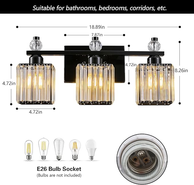 FDPBY Black Bathroom Vanity Lights Crystal Vanity Light Bathroom Lighting