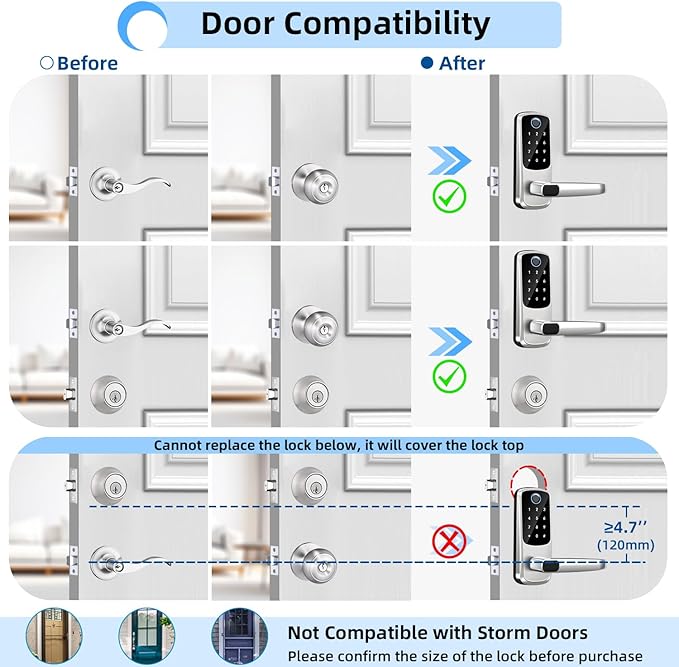 Smart Door Lock with Handle, Keyless Entry Door Locks, 8-in-1 Fingerprint