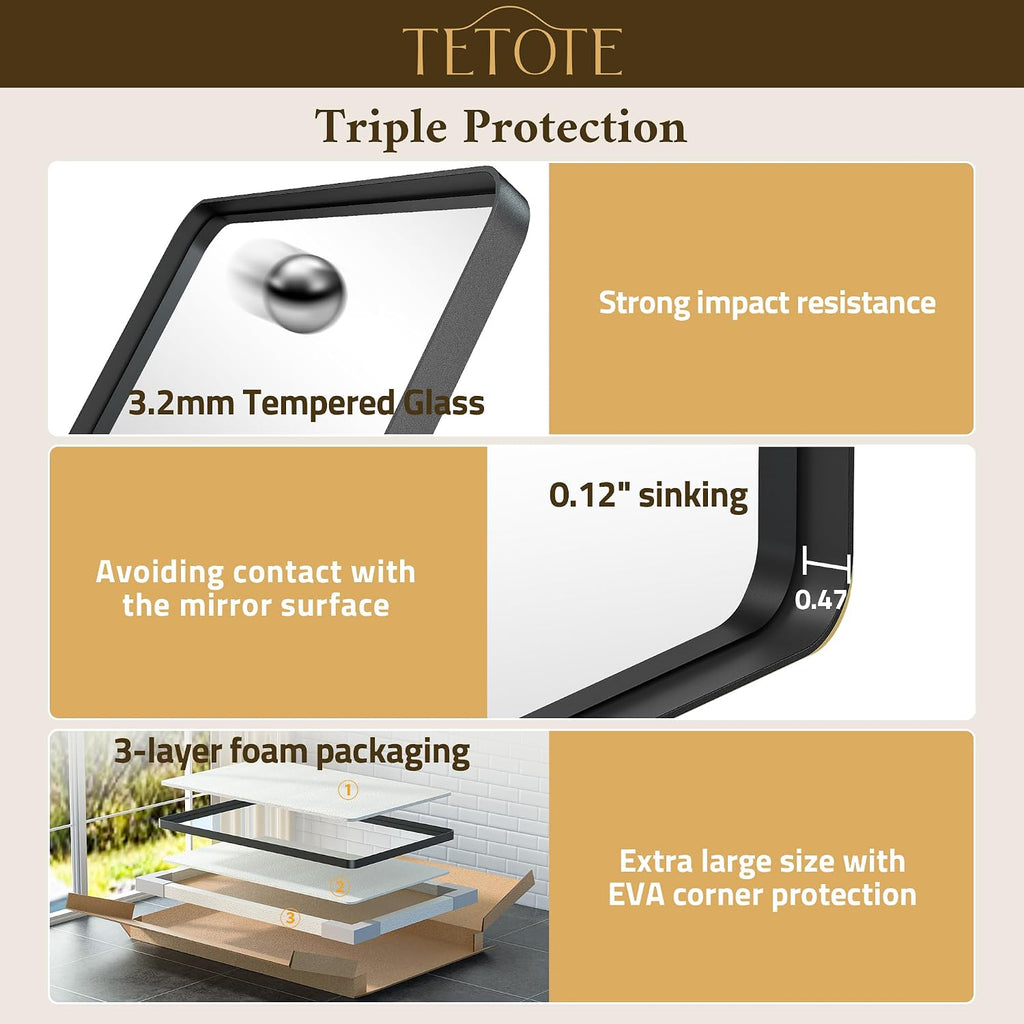 Black Bathroom Mirror 20 x 30 Inch Matte Black Bathroom Mirrors, Tempered Glass, Modern Farmhouse Wall Mounted Mirror for Decorative(Horizontal/Vertical)