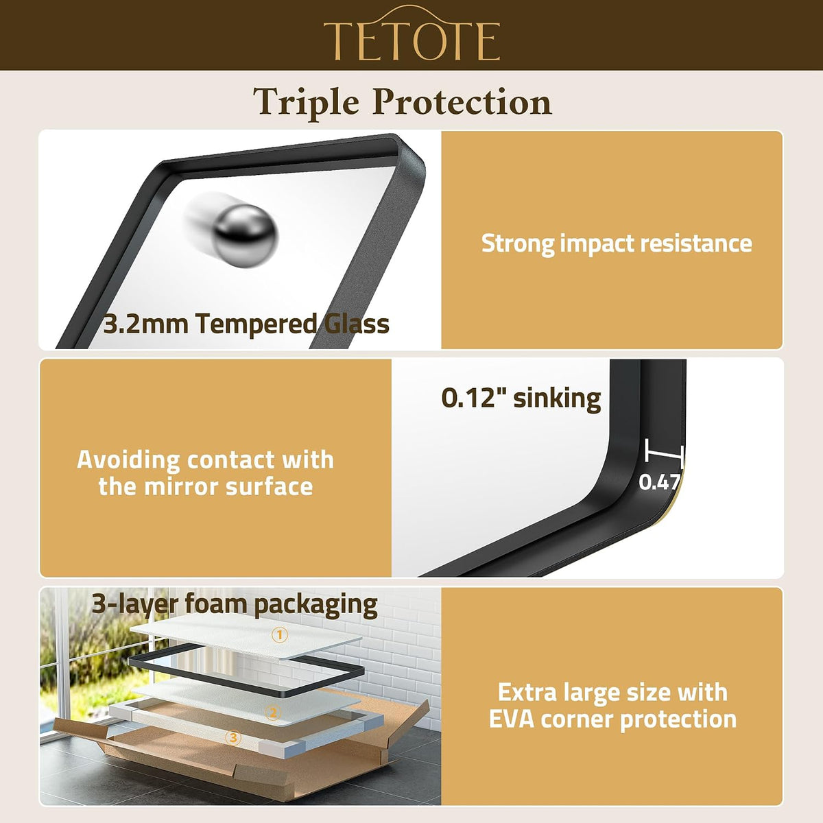 42 x 36 Black Bathroom Mirror Matte Black Metal Framed Vanity Mirror, Tempered Glass, Wall Mounted for Bathroom, Entryway, Bedroom, Living Room(Horizontal/Vertical)