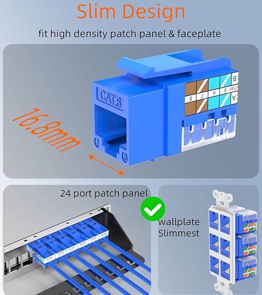 Rapink RJ45 Keystone Jack Cat6 10G Support, Cat6 Keystone Jacks UTP 50 Pack