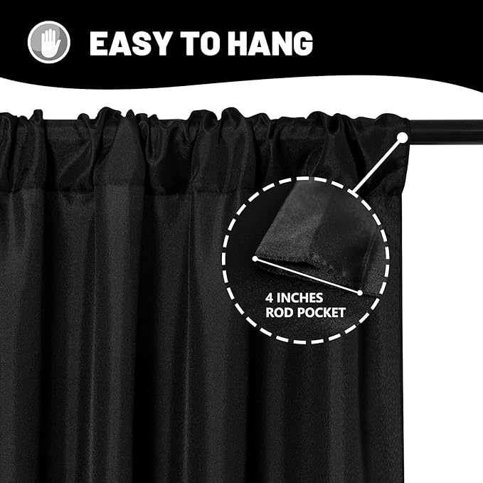 Black Backdrop Curtain for Party, Halloween Backdrop Rod Pocket Photo Drapes Panels Fabric Curtain Backdrop Black Birthday Party Decor for Boys Teens Men,5ft x 8ft, 2 Panels