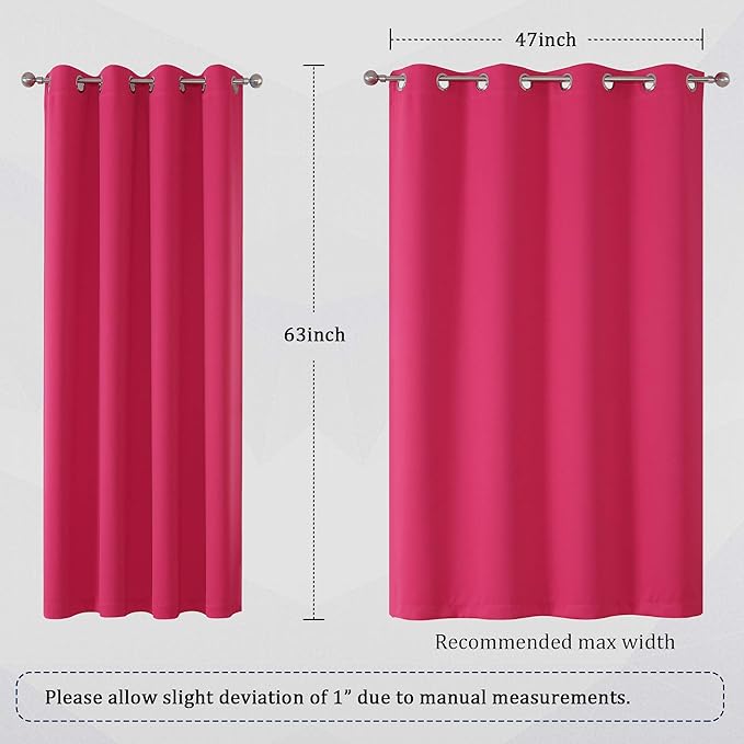 DUALIFE Hot Pink Blackout Curtains 63 Inch Length