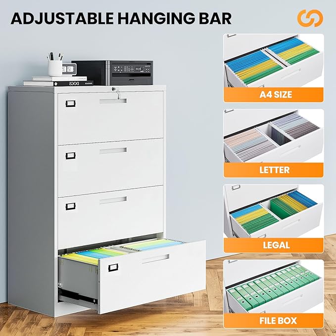 4 Drawer File Cabinets for Home Office, Metal Filing Cabinet