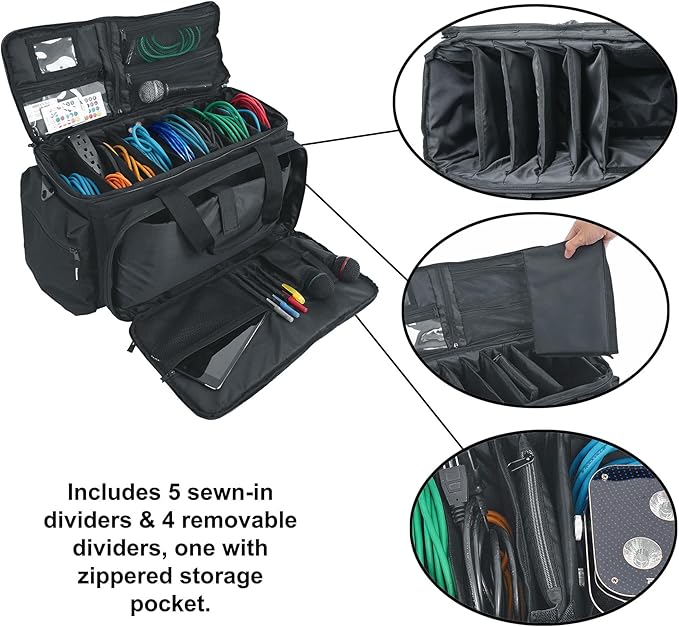 Rockville UT-BAG10 DJ Utility/Cable Bag, 10 Compartments, Padded Straps