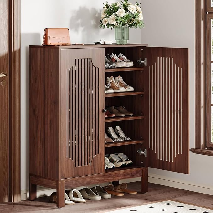 Tribesigns Shoe Cabinet with Doors, 5-Tier Shoe Storage Cabinet with Adjustable (Set of 2)