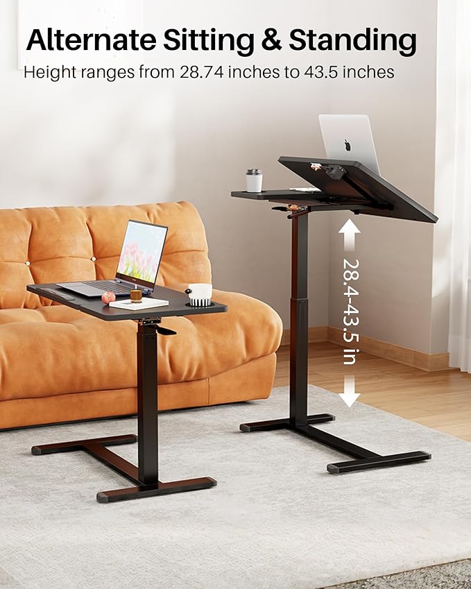 Overbed Table with Wheels, Pneumatic Height Adjustable Overbed Bedside Table