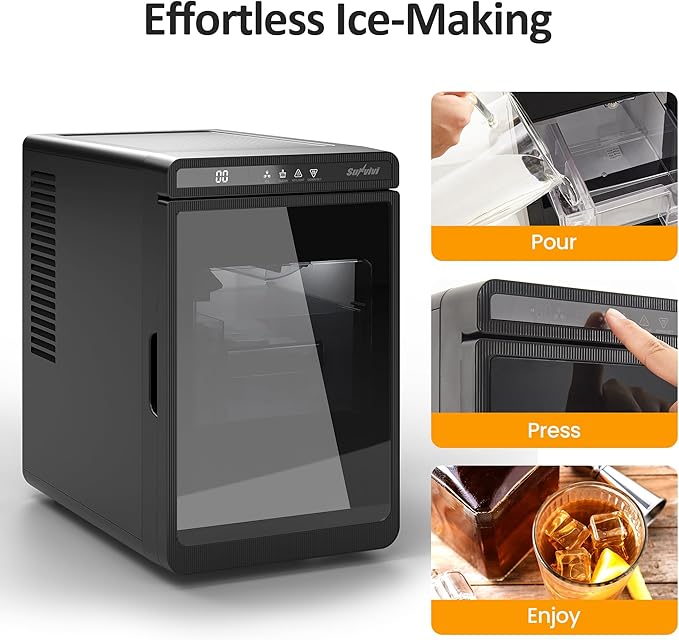 Crystal Clear Ice Maker, Compact Countertop Ice Machine, 3 x 1.6 Ice Cubes