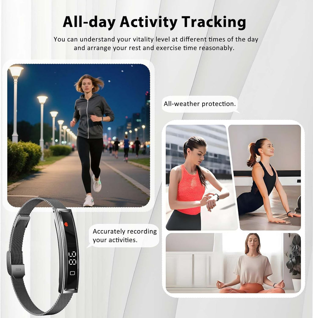 smart bracelet fitness health tracker for men women showing dimensions