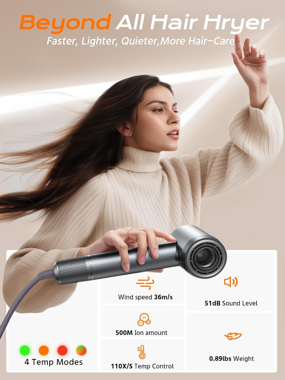hair dryer, 160000 rpm high-speed professional blow dryer, package contents