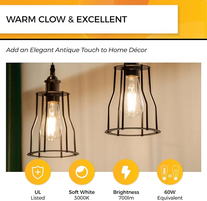 Hizashi Vintage Led Edison Bulbs Dimmable, 6W Equivalent 60W, E26 Base Light (24 Pack)