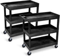 Tubstr 3-Tier Rolling Utility Cart with Wheels | Durable Tool Cart with Locking Wheels (32 x 18) (Black 2-Pack)