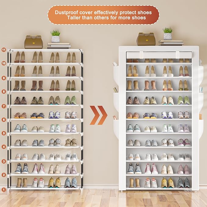 OYREL Shoe Rack 10Tier Large Capacity 50-56Pairs Beautiful Tall Shoe Shelf Free