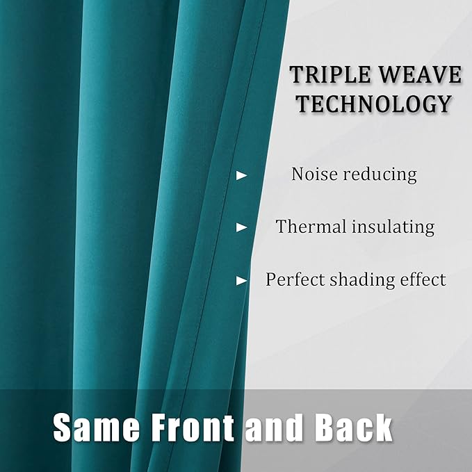 DUALIFE 120 Inch Length Teal Curtains 2 Panels Set Grommet Curtain Drapes