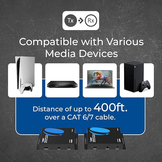 OREI 4K HDMI Extender Over IP CAT6-4K@30Hz One to Many Upto 400 Feet, Loop Out