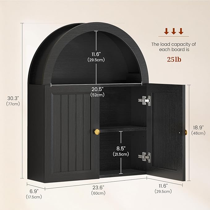 Arched Bathroom Wall Cabinet, 23.6 x 30.3'' Over The Toilet Cabinet