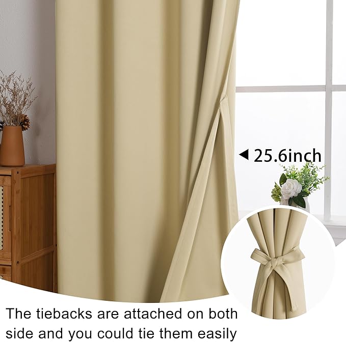 JIUZHEN Light Beige Blackout Curtains