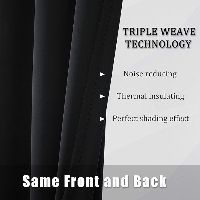 DUALIFE Black Blackout Curtain for Living Room 84 Inch Length Solid Energy (Set of 2)