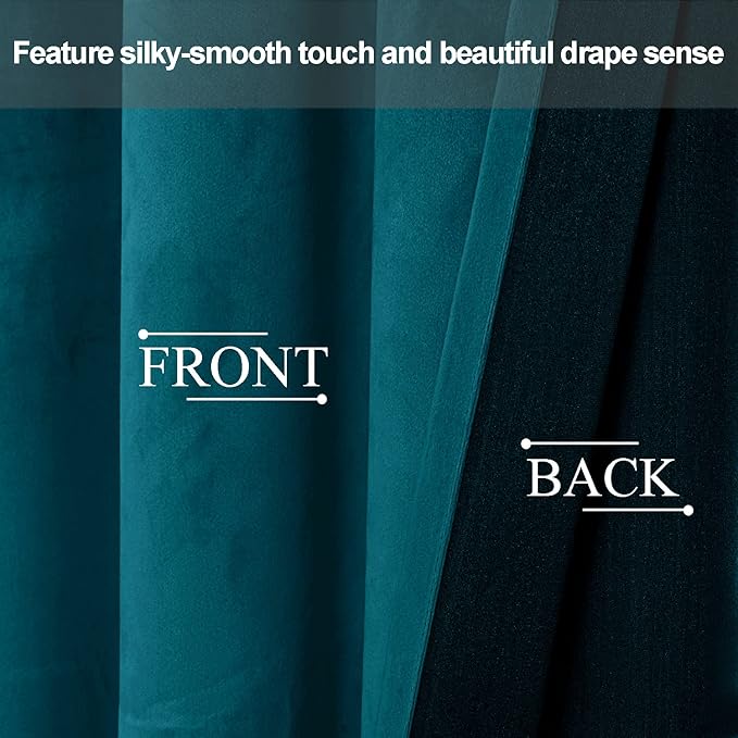 JIUZHEN Teal Velvet Curtains 72 inches Blackout Curtains (Set of 2)