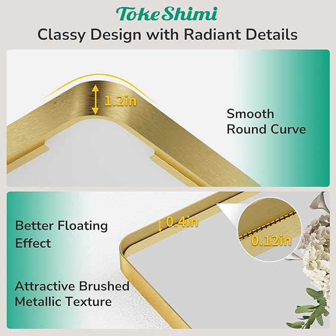 TokeShimi 24x32 Brushed Gold Bathroom Mirror, Bathroom Vanity Mirror