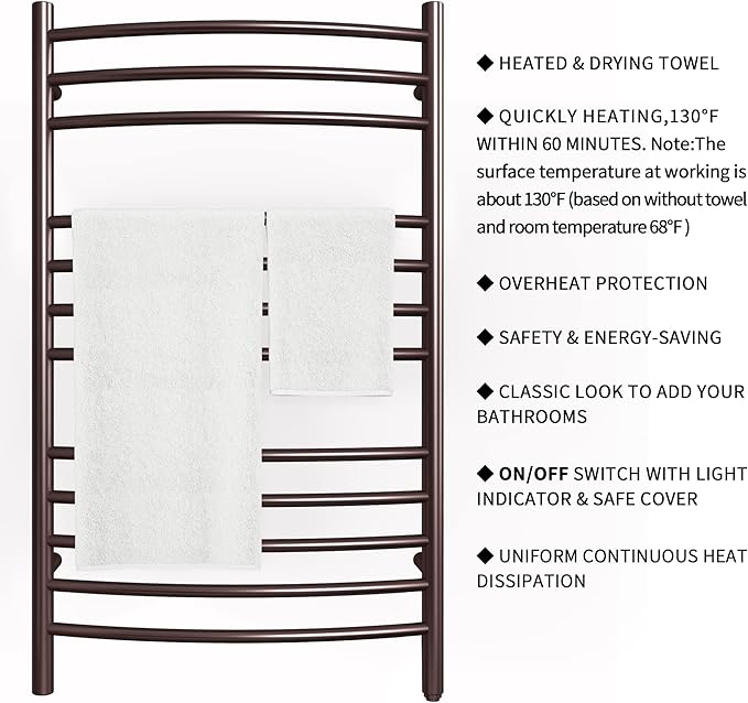 HEATGENE Towel Warmer Venetian Bronze, Electric Hot Towel Rails, Wall-Mounted