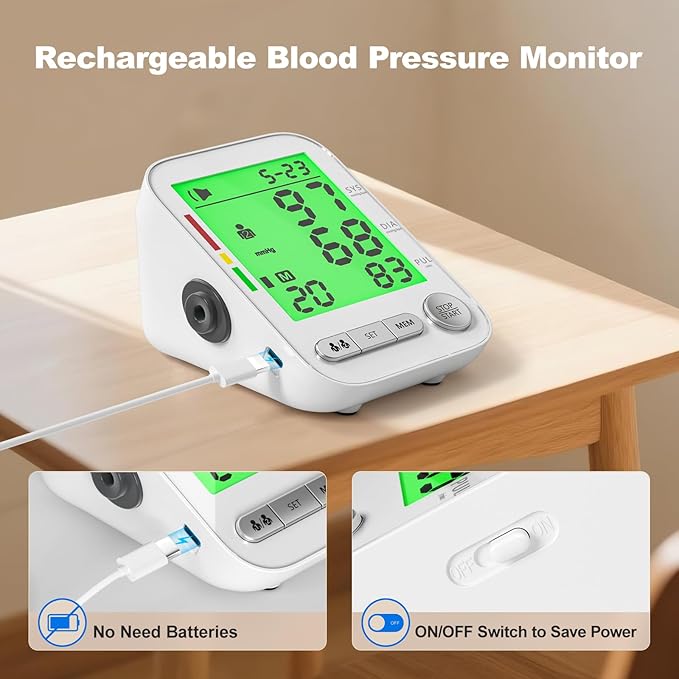Blood Pressure Monitor for Home Use, Rechargeable Automatic Digital BP Machine