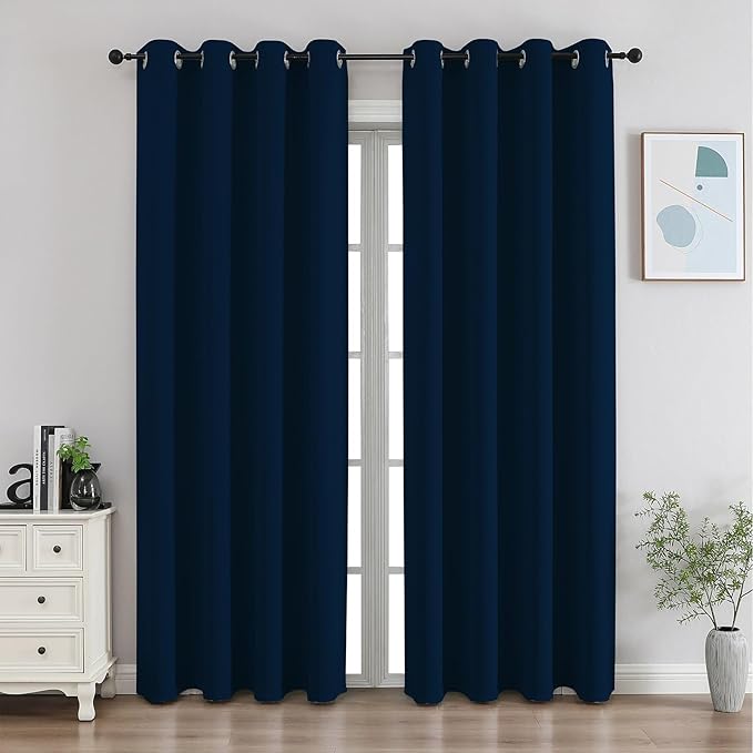 CUCRAF Navy Blue Blackout Curtains 84 Inches Long, Thermal Insulated Noise