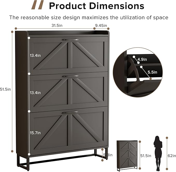 EOYUTLLY Shoe Cabinet Storage for Entryway, Narrow Shoe Rack