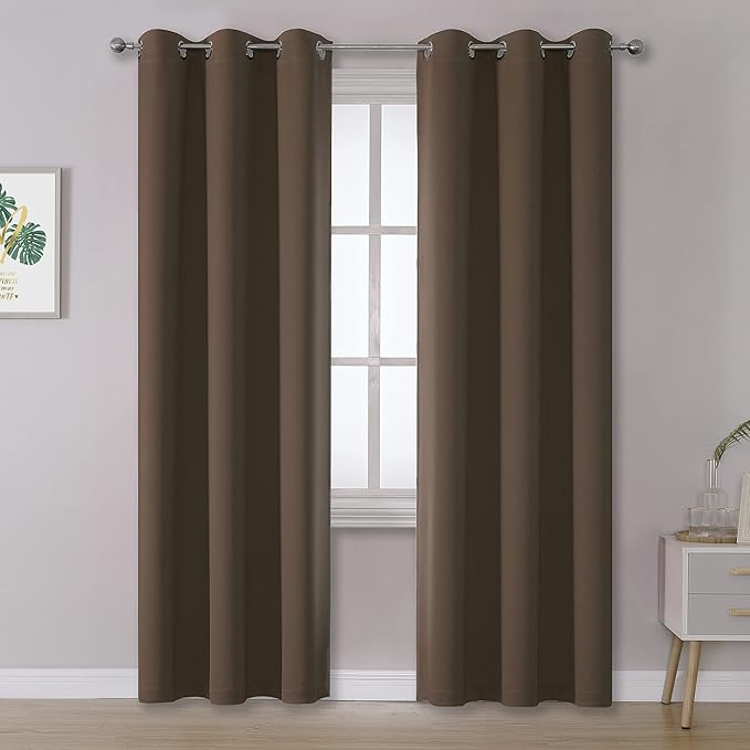 DUALIFE Brown 96 Inches Long Curtains Coffee Color Blackout Curtains