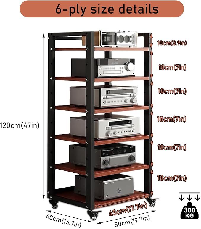 Dernoing 6 Tier Audio Rack Tower, CD Record Player Stereo Receiver AV Equipment