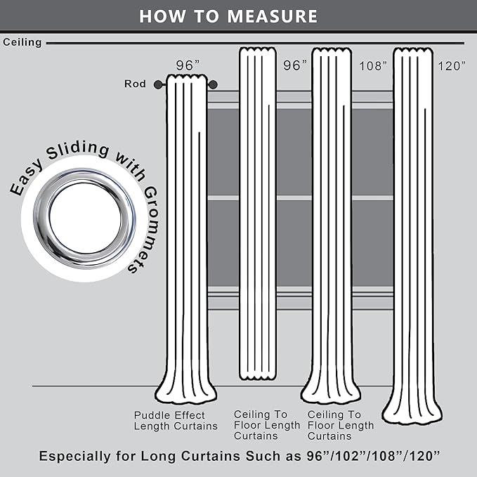 2 Panels 96 Inches Long Dark Gray/Grey Blackout Curtains