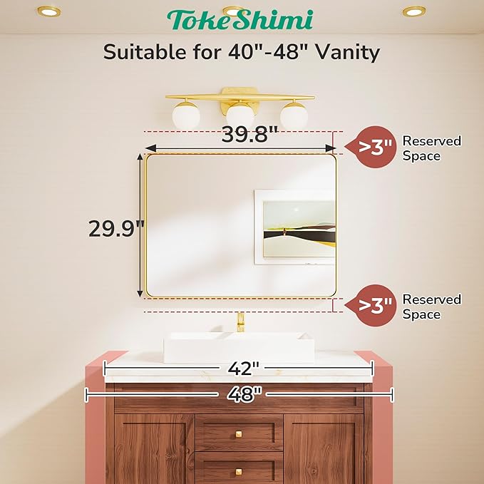 TokeShimi Black Bathroom Mirror, 40x30 Large Bathroom Mirror Rectangle