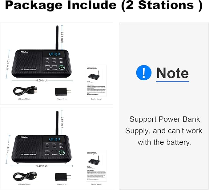 Wuloo Intercoms Wireless for Home 1 Mile Range 22 Channel 100 Digital Code