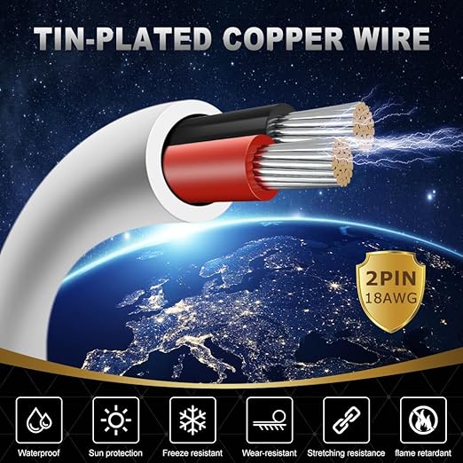 18 Gauge 2 Conductor Electrical Wire, 100FT White Stranded Low Voltage 18/2 PVC