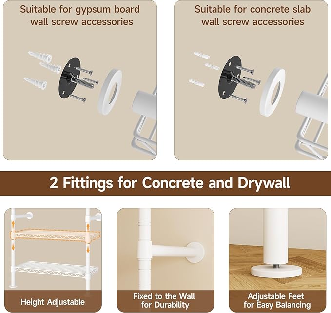 ONBRILL H3 Wall Mounted Closet System, Expandable Industrial Pipe Clothes Rack