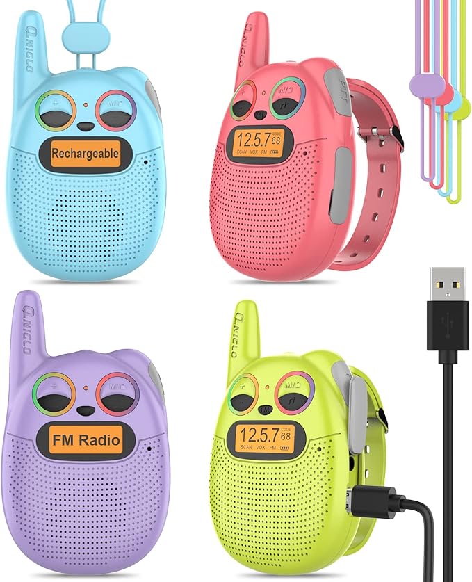 Qniglo Walkie Talkies for Kids Rechargeable 4 Pack, Kids Toys for 3-14 Year Old