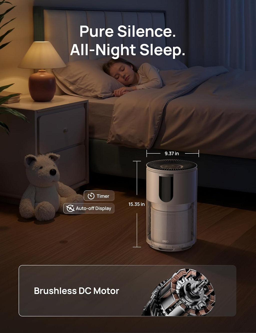 DREO Air Purifier for Home, Up to 1176 ft², HEPA Sleep Mode, Air Purifiers for Large Room & Bedroom, Pets, Smoke, Dust, Pollen & Odors, PM2.5 Monitor, Auto & Turbo Mode, 4 Speeds, DR-HAP009 (Dreo 539)