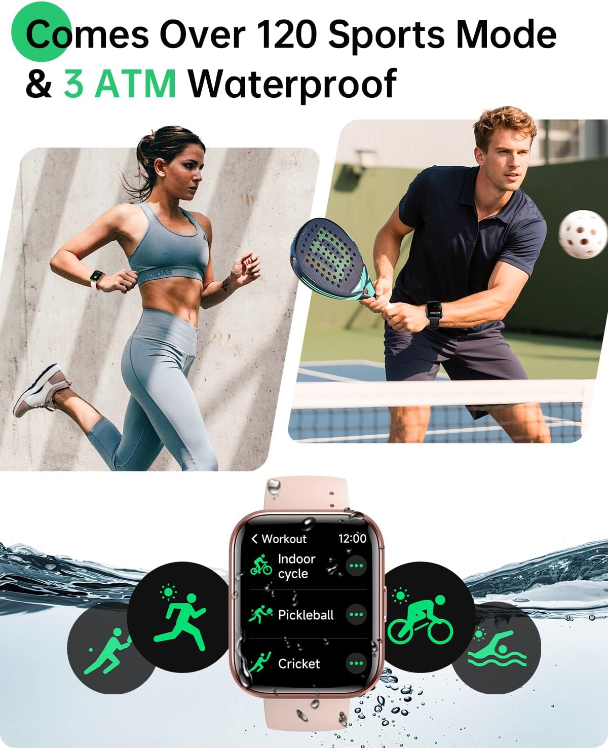 smart watches for women, 1.83" alexa smart watch showing dimensions