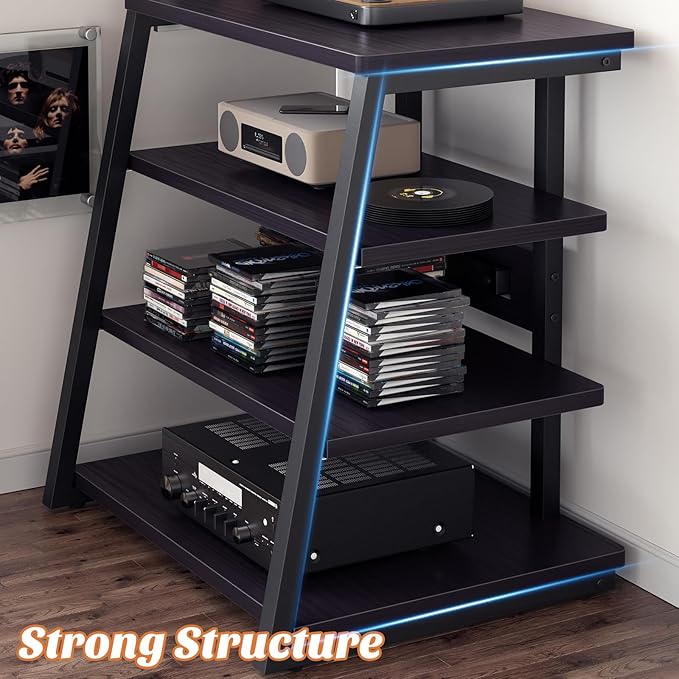 Besiost AV Media Stand with Outlets, Media Console with LED Lights, Stereo