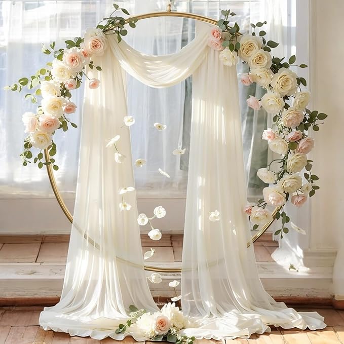 MDS Halloween Chiffon Draping Fabric - 2 Panel, 30" Wide x 30ft Long - Sheer Spooky Arbor & Canopy Drapery for Haunted House Backdrops, Party Ceilings, DIY Costumes & Themed Events - Ivory (Pack of 2)