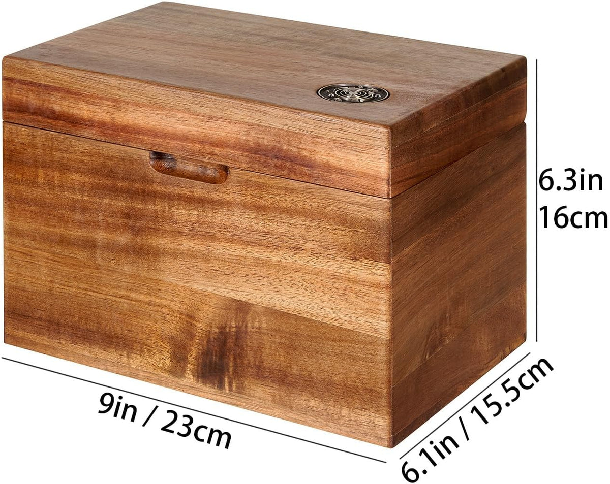 Acacia Wood Tampon Holder for Bathroom, Feminine Product Organizer with Hinged Lid, 2-Compartment Shark Week Period Box, Pad&Tampon Organizer, Girl Stuff Box for Bathroom Storage