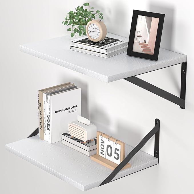 Heimlove White Deep Floating Shelves (Set of 2)
