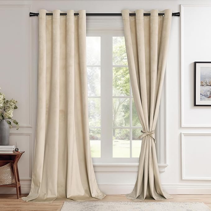 JIUZHEN Beige Velvet Curtains 72 inches