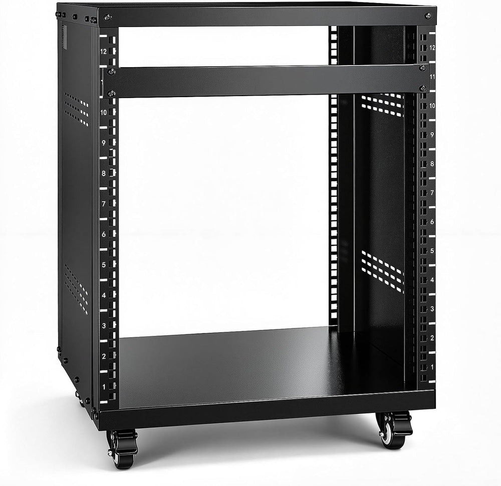 VEVOR 12U AV Rack Stand with Caster Wheels, Component Rack Cabinet Recording ...