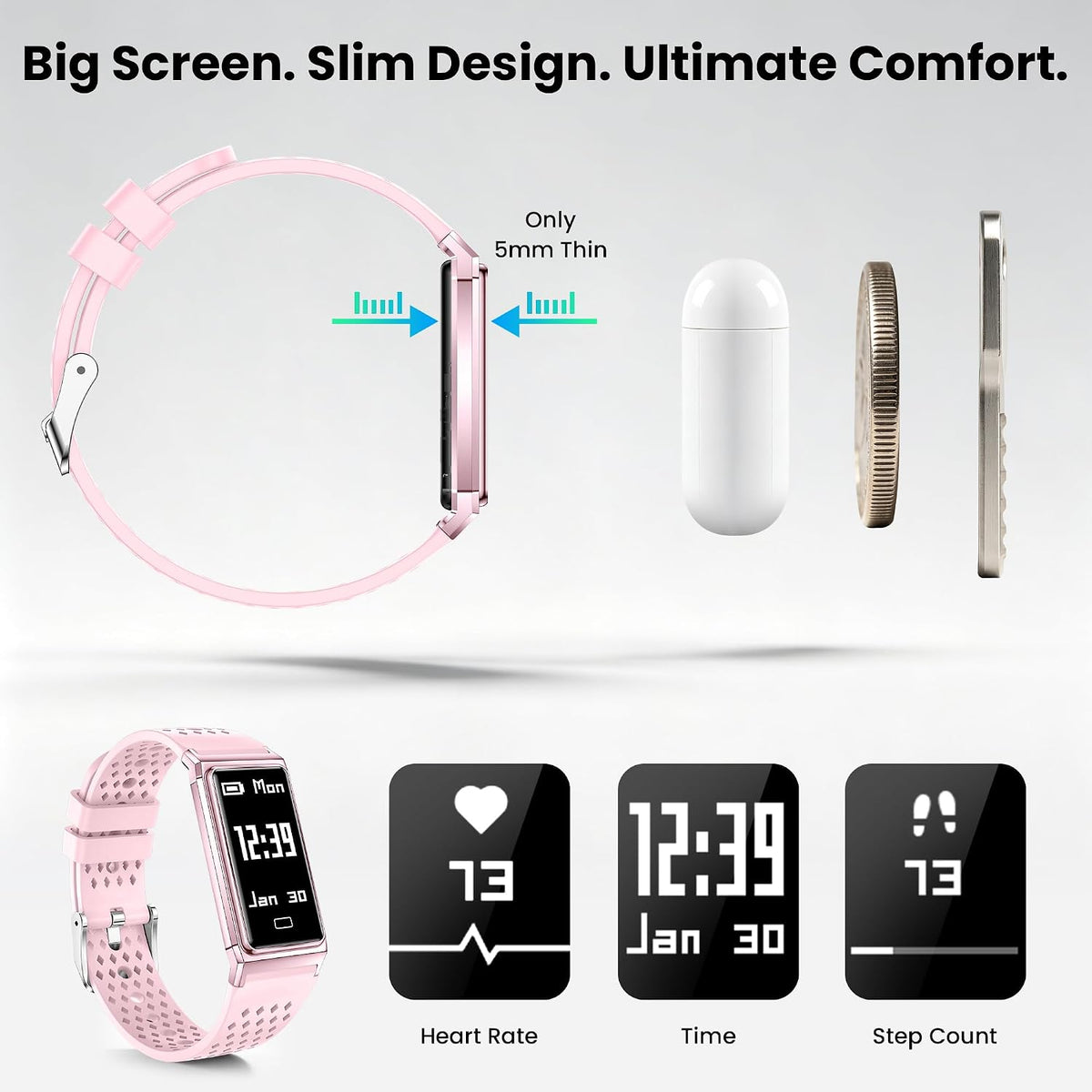 fitness tracker with heart rate & sleep tracking on a desk or shelf