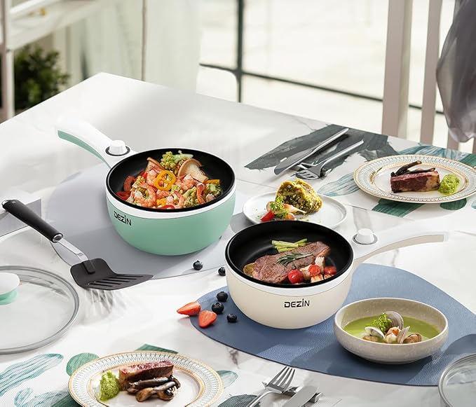 Dezin Hot Pot Electric Upgraded, Non-Stick Sauté Pan, Rapid Noodles Electric Pot