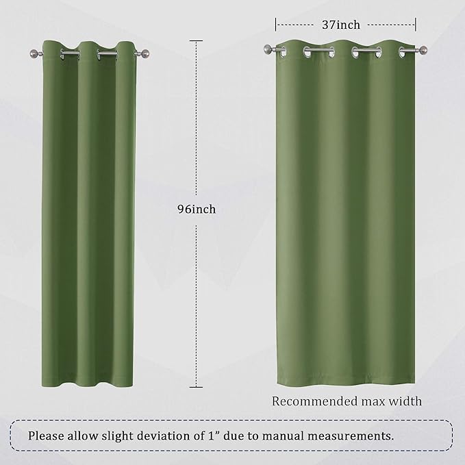 Dualife Sage Green Blackout Curtains 42 x 96 Inch Long Set of 2 Panels