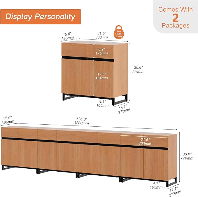 WAMPAT Modern TV Stand for TVs up to 120 inch, 4 in 1 Wood Entertainment Center